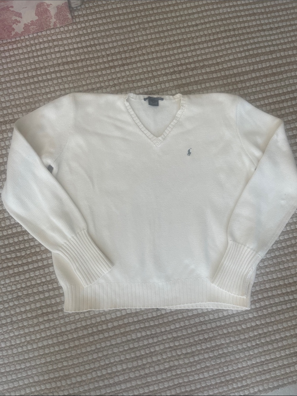 Vintage Ralph Lauren Cotton V-neck Pullover Cream Sweater Large